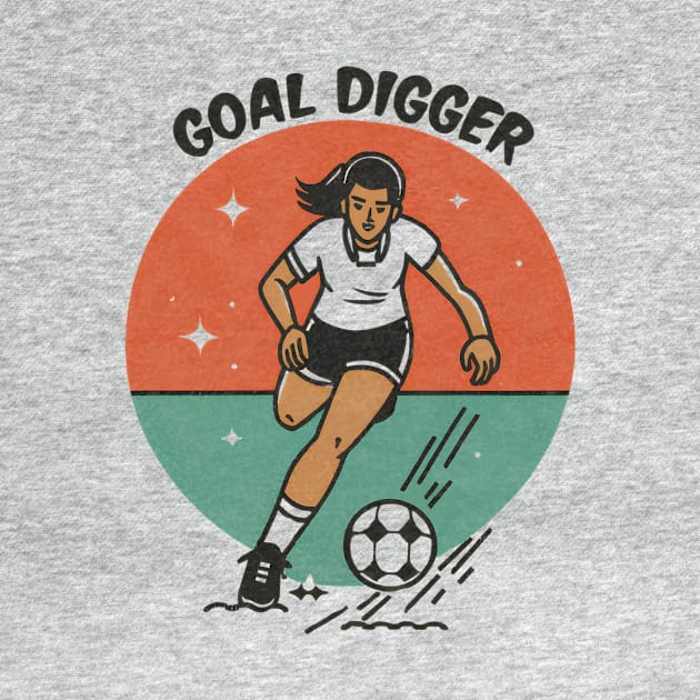 Funny Minimalist Vintage Girl Kicking Football 'Goal Digger' Illustration by Tecnofa